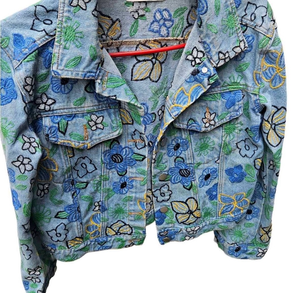 Urban Outfitters Floral Embroidered Jean Jacket